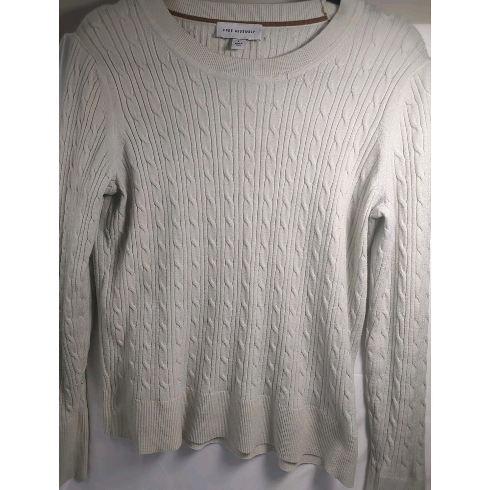 Free Assembly Ivory Ribbed Long Sleeve Ladies Knit Viscose Sweater Size Large